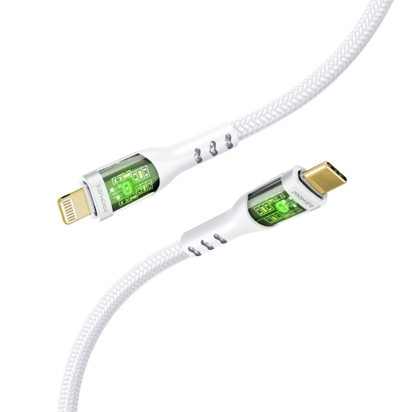 PROMATE 1.2m USB-C to Lightning Cable with Transparent Connectors &
