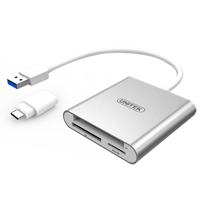 Picture of UNITEK USB 3.0 to Multi-In-One Card Reader. Includes USB-C Adapter