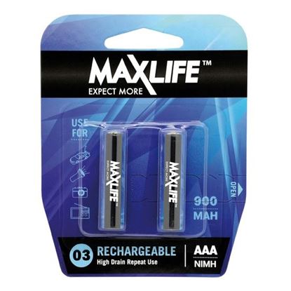 Picture of MAXLIFE AAA Rechargeable Battery NIMH 900mAh. 2Pk.