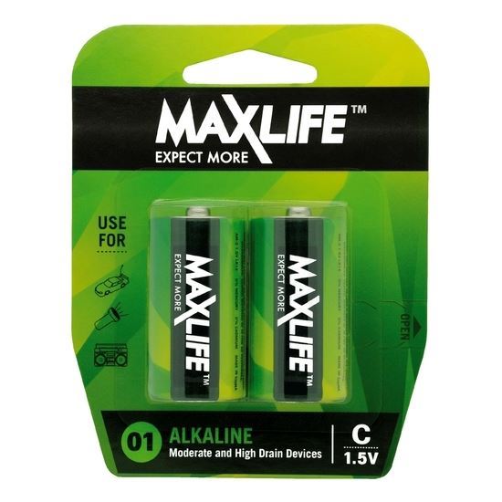 Picture of MAXLIFE C Alkaline Battery 2 Pack Long Lasting Alkaline Formula.