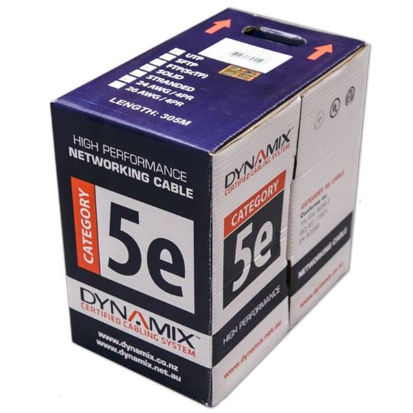 Picture of DYNAMIX 305m Cat5e White UTP SOLID Cable Roll 100MHz, 24AWGx4P, PVC