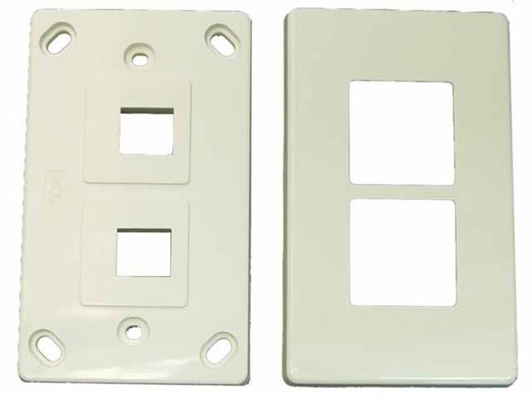 Picture of DYNAMIX Dual Port RJ45 Keystone Face Plate - 2x piece. Horizontal