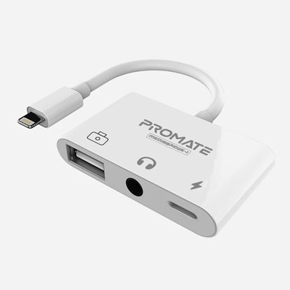 Picture of PROMATE 3-in-1 High Speed OTG Lightning Hub. Includes USB 3.0