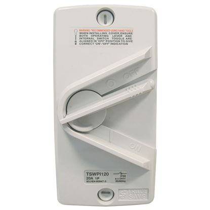 Picture of TRADESAVE Weatherproof Isolator 1 Pole 240V 20A. Grey Heavy Duty