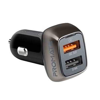 Picture of PROMATE 30W Car Charger with Dual USB Ports. 1x Qualcomm Quick Charge