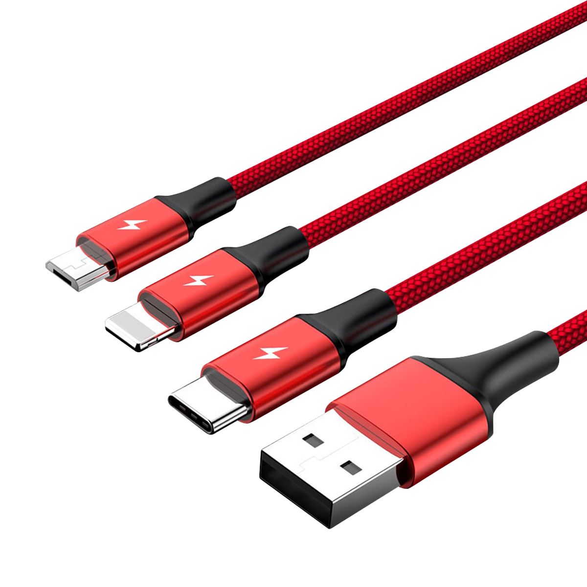 UNITEK 1.2m USB 3-in-1 Charge Cable. Integrated USB-A to Micro-B,
