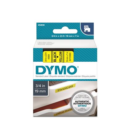 Picture of DYMO Genuine D1 Label Cassette Tape 19mm x 7M,  Black on Yellow