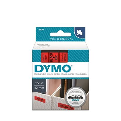 Picture of DYMO Genuine D1 Label Cassette Tape 12mm x 7M, Black on Red