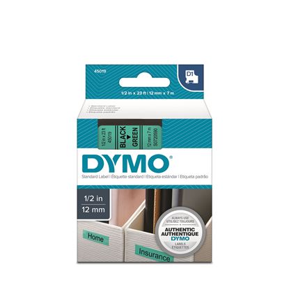 Picture of DYMO Genuine D1 Label Cassette Tape 12mm x 7M, Black on Green