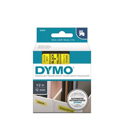 Picture of DYMO Genuine D1 Label Cassette Tape 12mm x 7M, Black on Yellow