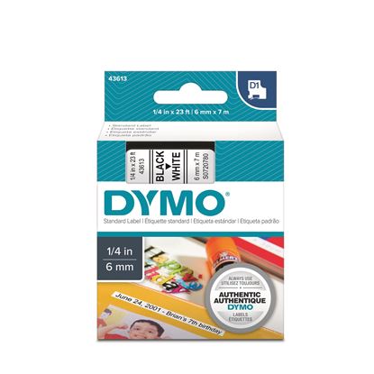 Picture of DYMO Genuine D1 Label Cassette Tape 6mm x 7M, Black on White