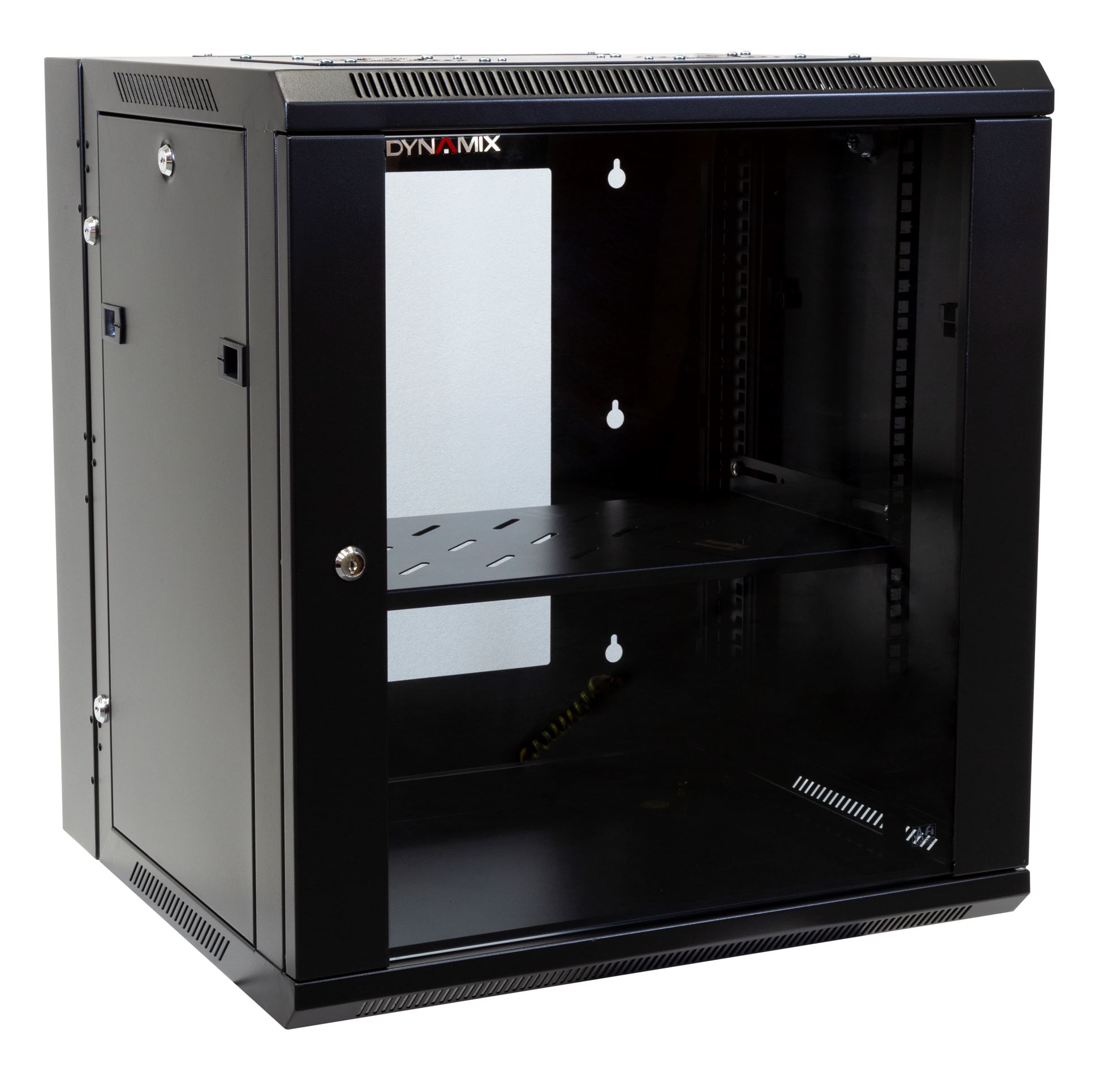 12RU 600mm Deep Universal Swing Wall Mount Cabinet. Removable Backmount (600 x 600 x 635mm)Includes 1x Fixed Shelf, 10x Cage Nuts, Removable Side Panels.