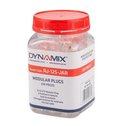 Picture of DYNAMIX RJ12 Plug 200pc Jar, 6P6C Modular for SOLID Cable.