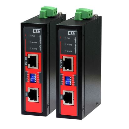 Picture of CTC UNION 1 Port Gigabit 48V DC PoE Injector. -40C~75C. PoE+ power