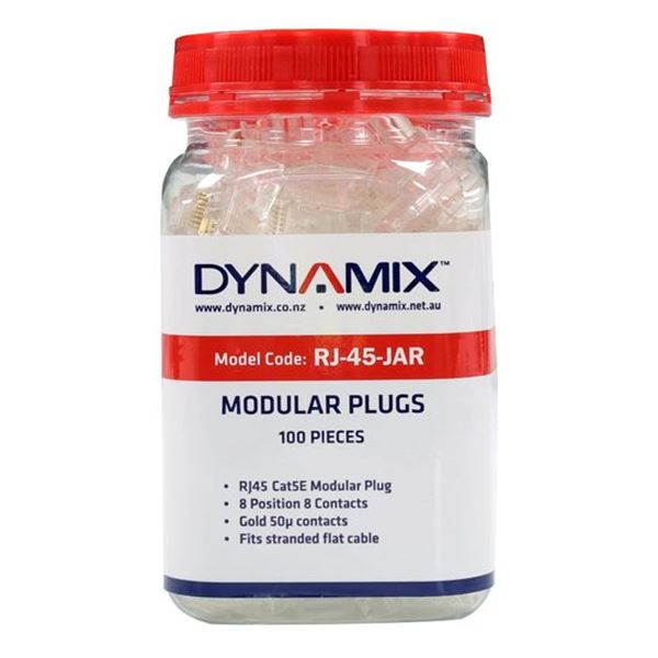 Picture of DYNAMIX RJ45 Plug 100pc Jar, 8P8C Modular Plug (Flat, Stranded).