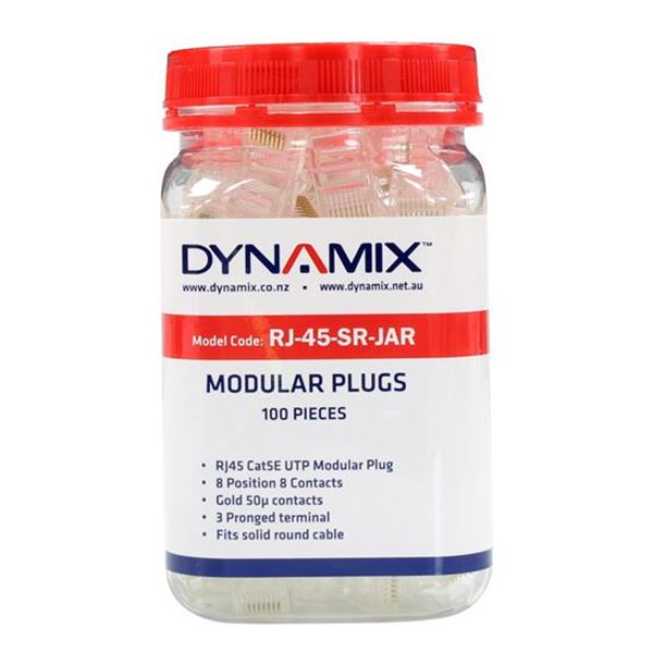 Picture of DYNAMIX RJ45 Plug 100pc Jar, 8P8C Modular Plug. 50 micron.