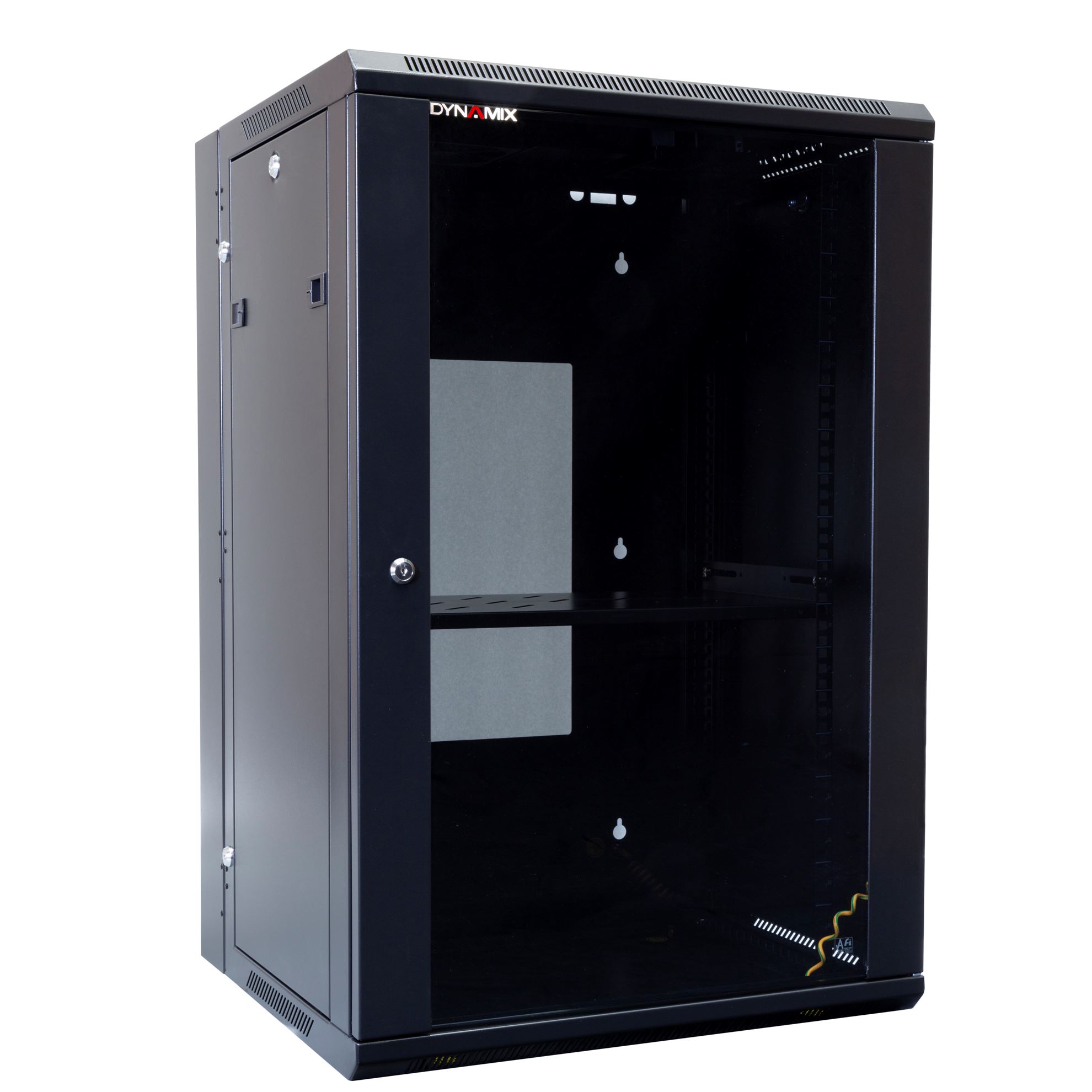 18RU 600mm Deep Universal Swing Wall Mount Cabinet. Removable Backmount (600 x 600 x 901mm). Includes 1x Fixed Shelf, 10x Cage Nuts, Removable Side Panels.