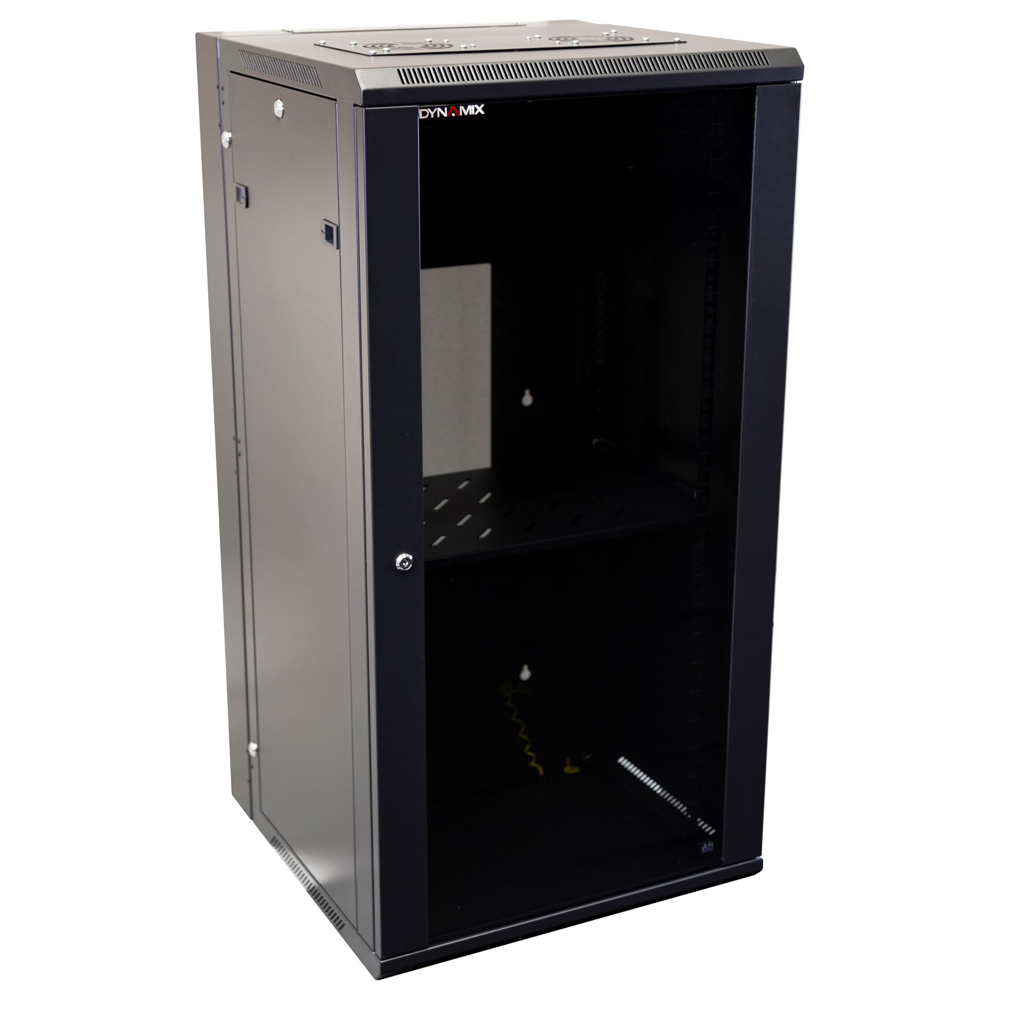 24RU Universal Swing Wall Mount Cabinet. Removable Rackmount supplied with Left & Right Hinges (600 x 550 x 1167mm). Includes 1x Fixed Shelf, 2x Fans,10x Cage Nuts