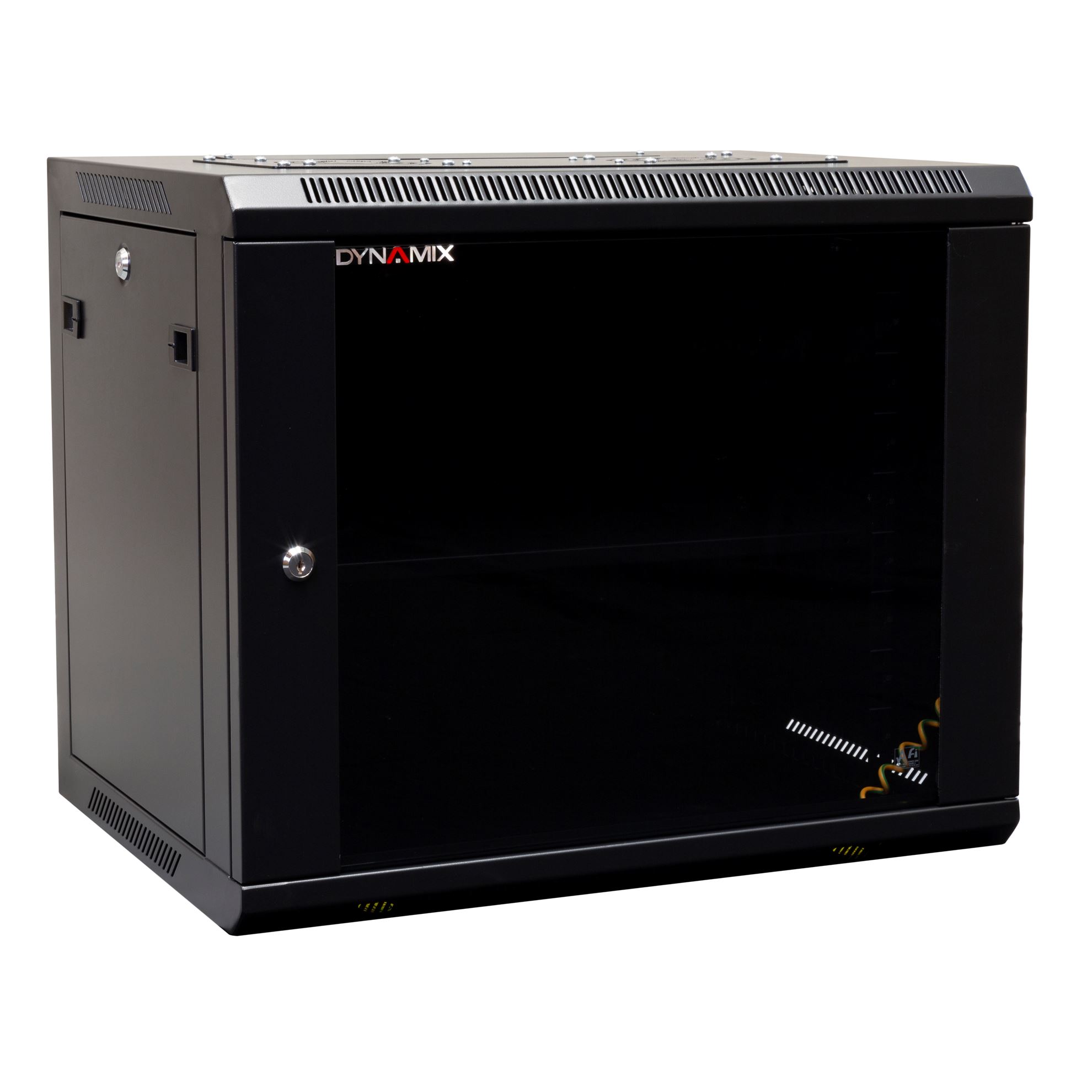 9RU Wall Mount Cabinet 450mm Deep (600x450x501mm) Includes 1x Fixed Shelf, 2x Fans and 10x Cage Nuts.