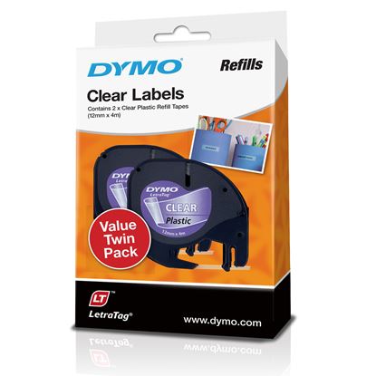 Picture of DYMO Genuine LetraTag Labeller Plastic 2PK Tape. 12mm x 4M Clear.