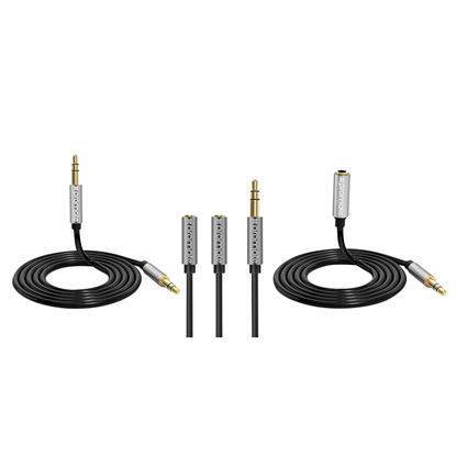 Picture of PROMATE 3-in-1 Auxiliary cable with 3.5mm Audio Cable splitter.