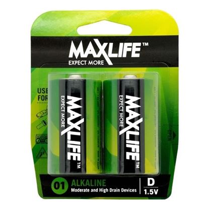 Picture of MAXLIFE D Alkaline Battery 2 Pack Long Lasting Alkaline Formula.