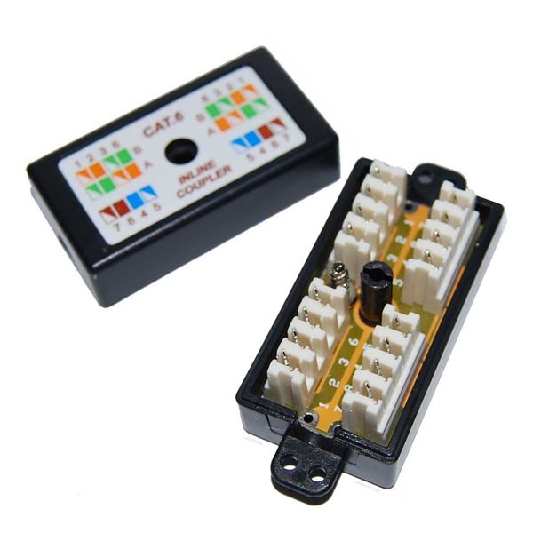 Picture of DYNAMIX Cat6 Inline Coupler, Punch Down. Black Colour
