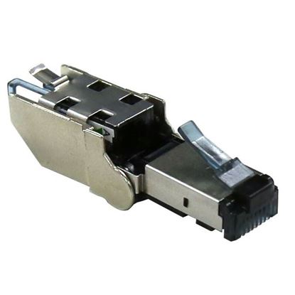 Picture of DYNAMIX RJ45 STP Cat6A 10G Tooless Flexible Plug. Works with both
