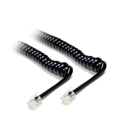 Picture of DYNAMIX Curly Handset Cord BLACK, 4 Wire RJ22 to RJ22 Cable. 370mm