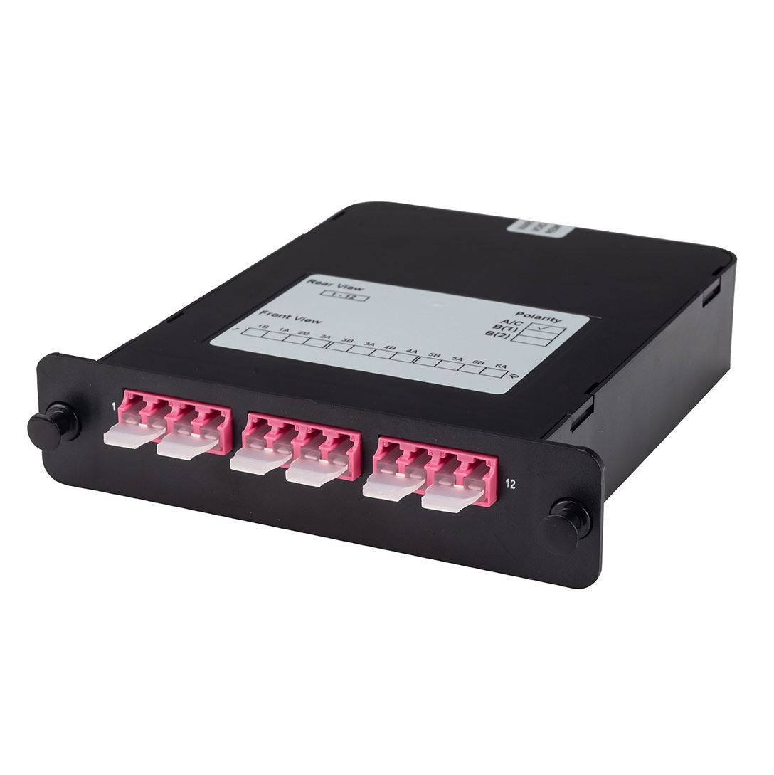 MPO OM4 3 Port LC Quad Multimode 12 Fibre Cassette.