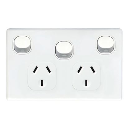 Picture of TRADESAVE Slim 10A Double Power Point with Extra 16A Switch.