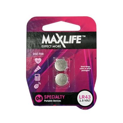 Picture of MAXLIFE LR43 Alkaline Button Cell Battery. 2Pk.