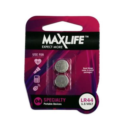 Picture of MAXLIFE LR44 Alkaline Button Cell Battery. 2Pk.