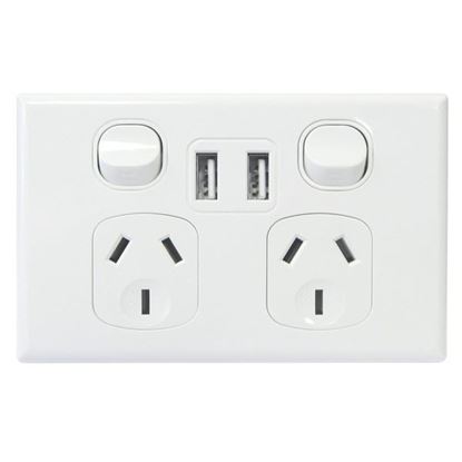 Picture of TRADESAVE Double 10A Horizontal Powerpoint with Twin USB Ports.