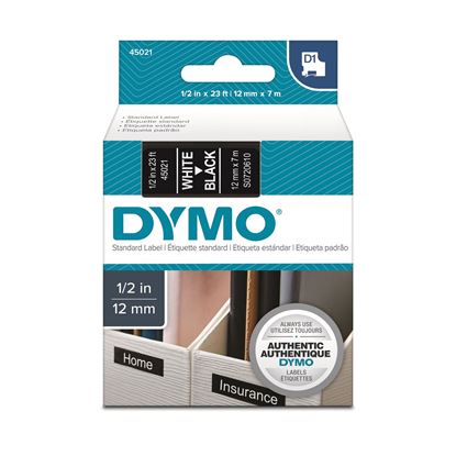 Picture of DYMO Genuine D1 Label Cassette Tape 12mm x 7M, White on Black