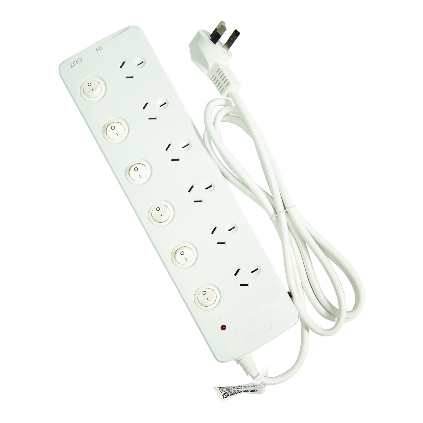 6-Way Individually Switched Protected Power Board with Telephone Protection, 2m power cord.