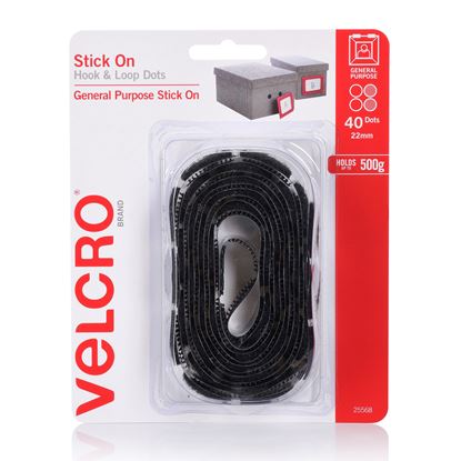 Picture of VELCRO Brand 22mm Stick On Hook & Loop Dots. Pack of 40. Designed for