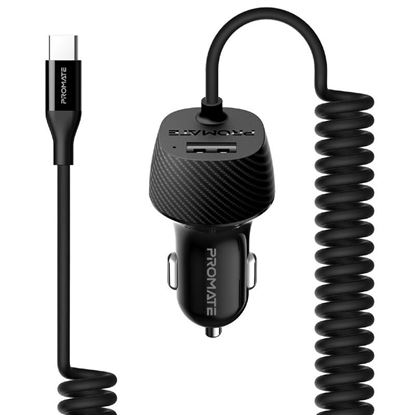 Picture of PROMATE 3.4A Dual Car Charger with USB-A Port & USB-C Charging Cable