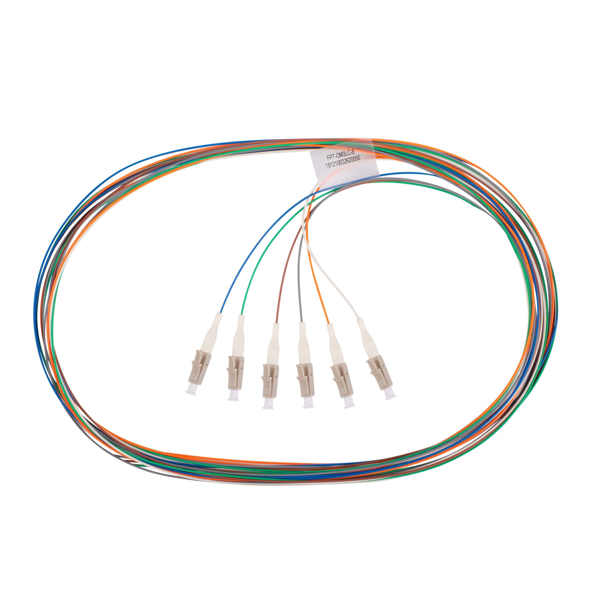 2M LC Pigtail OM3 6 Pack Colour Coded, 900um Multimode Fibre, Tight buffer