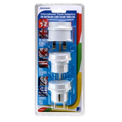Picture of JACKSON Pack of 3 Travel Adapters NZ/AU Socket to US, UK, Europe Plug