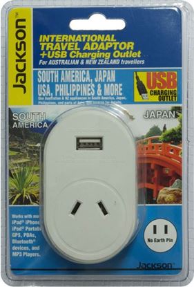 Picture of JACKSON Outbound Travel Adaptor. With 1x USB Charging Port.