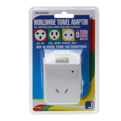 Picture of JACKSON Outbound Travel Adaptor. Includes 2x USB Charging Ports.