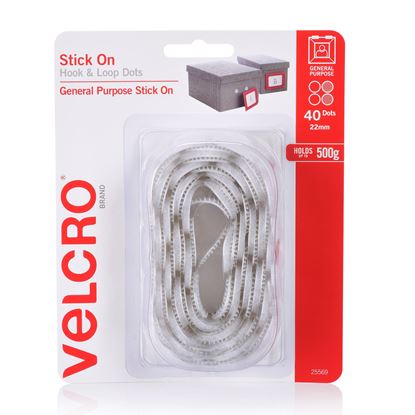 Picture of VELCRO Brand 22mm Stick On Hook & Loop Dots. Pack of 40. Designed for