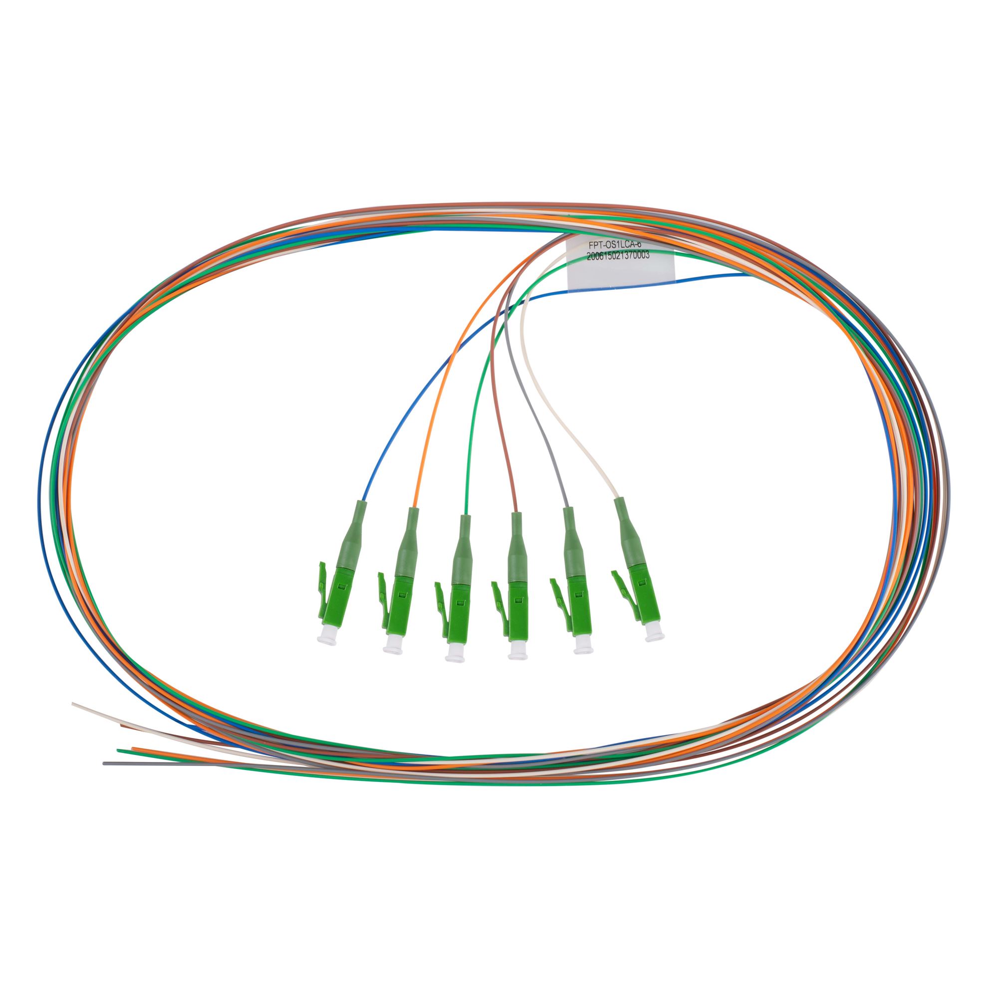 2M LC APC Pigtail OS2 6 Pk Colour Coded, 900um Single-mode