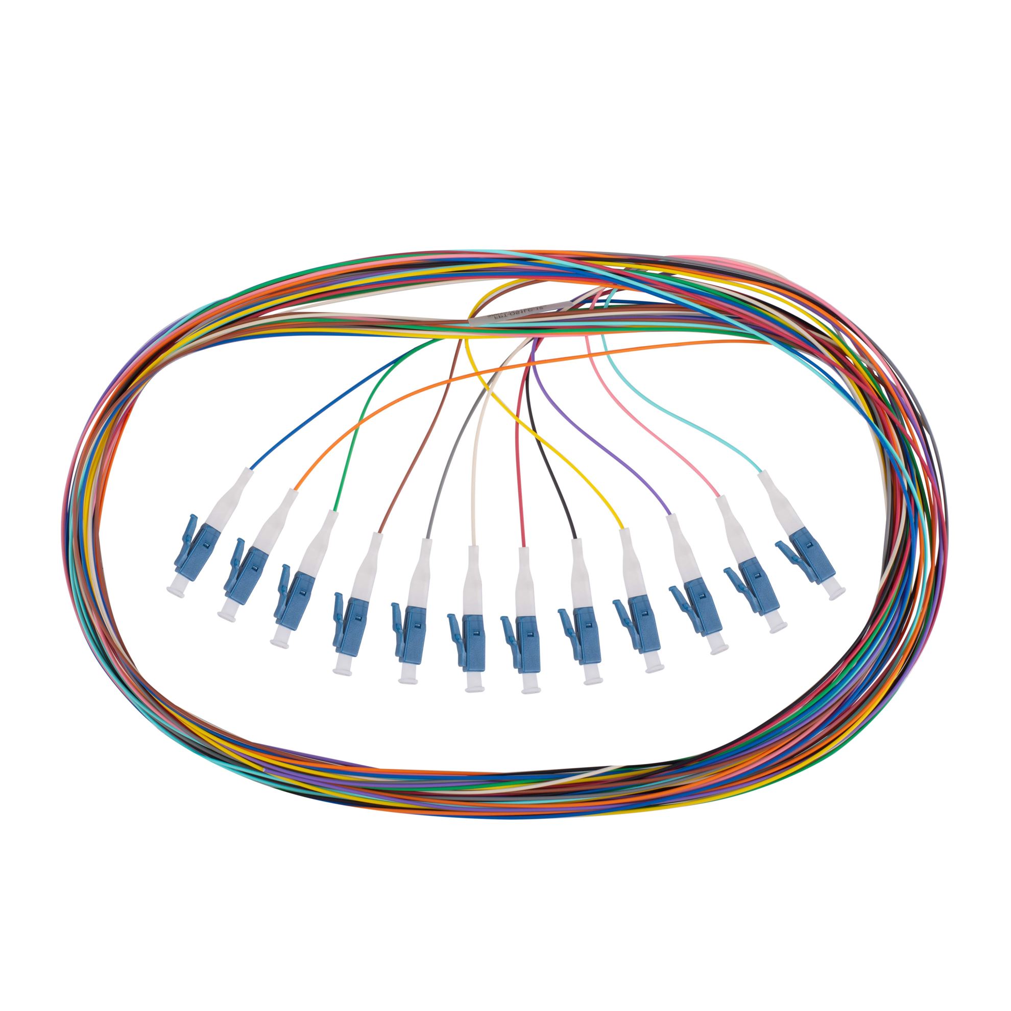 2M LC Pigtail OS1 12 Pack Colour Coded, 900um Single mode Fibre, Tight buffer