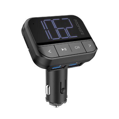 Picture of PROMATE Wireless In-Car FM Transmitter with Dual USB-A ports.
