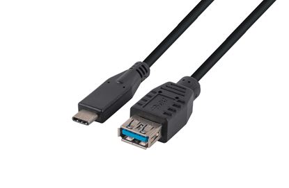 Picture of DYNAMIX 1M, USB 3.1 USB-C Male to USB-A Female Cable. Black Colour.