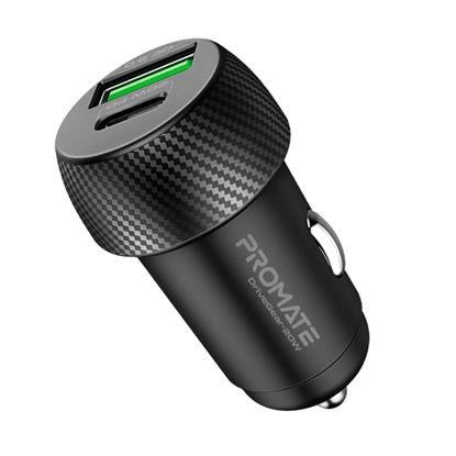 Picture of PROMATE 20W Dual Port Car Charger with QC3.0 and USB-C Port. Charge