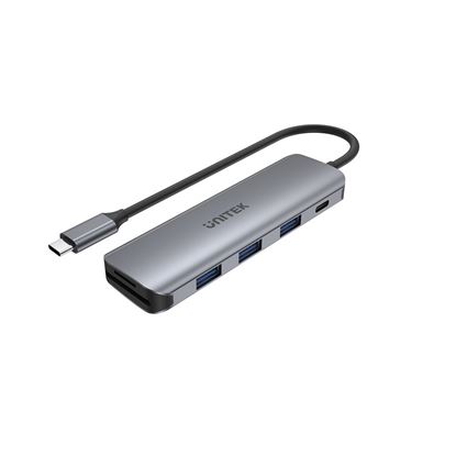 Picture of UNITEK 6-in-1 Multi-Port Hub with USB-C Connector. Includes 3 x USB-A