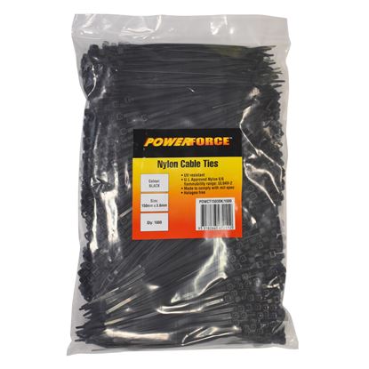 Picture of Powerforce Cable Tie Black 150mm x 3.6mm Nylon UV 1000pk